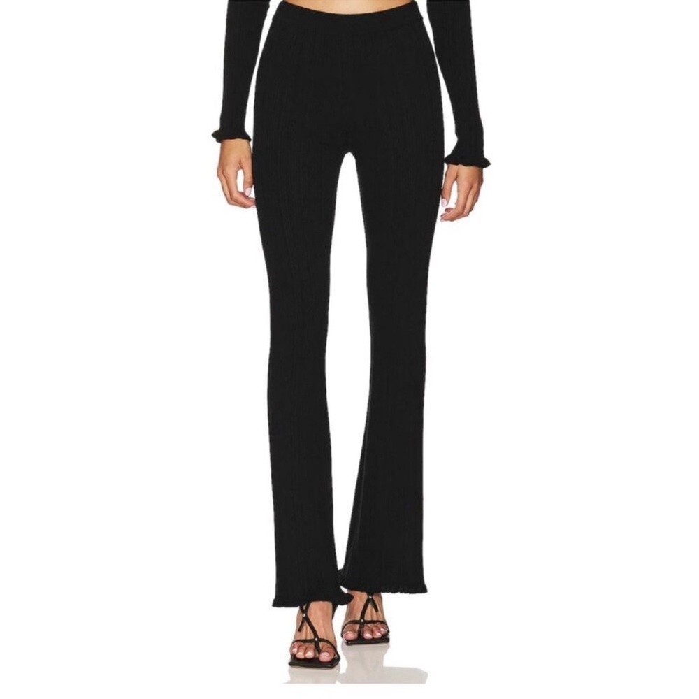 REFORMATION Women's XS Black Ribbed Flare Pull-On Pants Tencel Lyocell High Rise